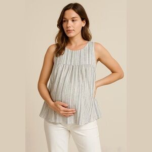 HATCH Sleeveless Vertical Black Stripe Breathable Cotton White Blouse Top size 2